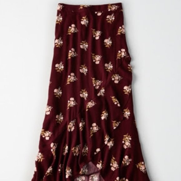 AE Ruffle Maxi Skirt in Burgundy - Picture 1 of 4